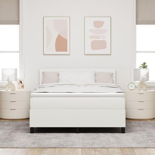 Box Spring Seng med Madras & LED Creme 140x200 cm Corduroy Stof