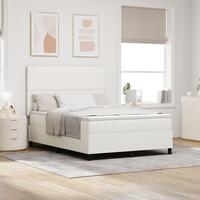 Boxspring seng med madras & LED creme 140x200 cm kordfløjl stof