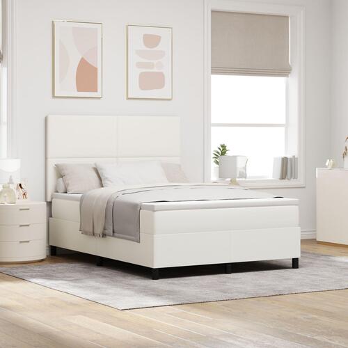 Boxspring seng med madras & LED creme 140x200 cm kordfløjl stof