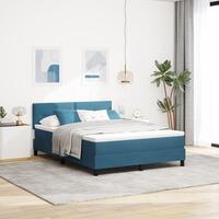 Boxspring Seng med Madras Mørkeblå 160x200 cm Fløjl