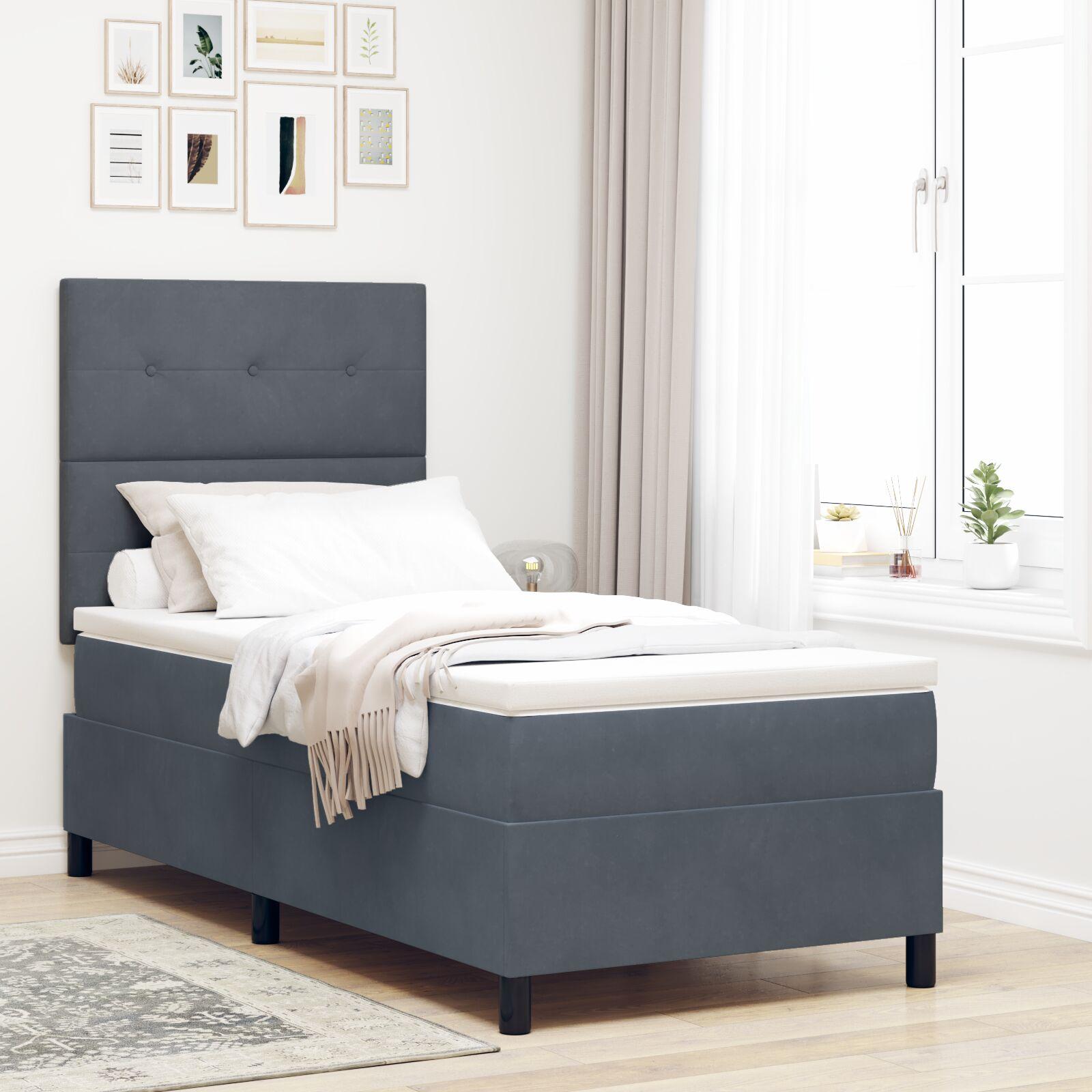 Kontinentalseng med madras Mørkegrå 90 x 190 cm Stof billede