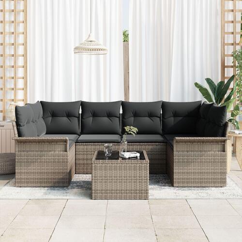 7 Personers Have Sofa Sæt med Puder Grå Poly Rattan