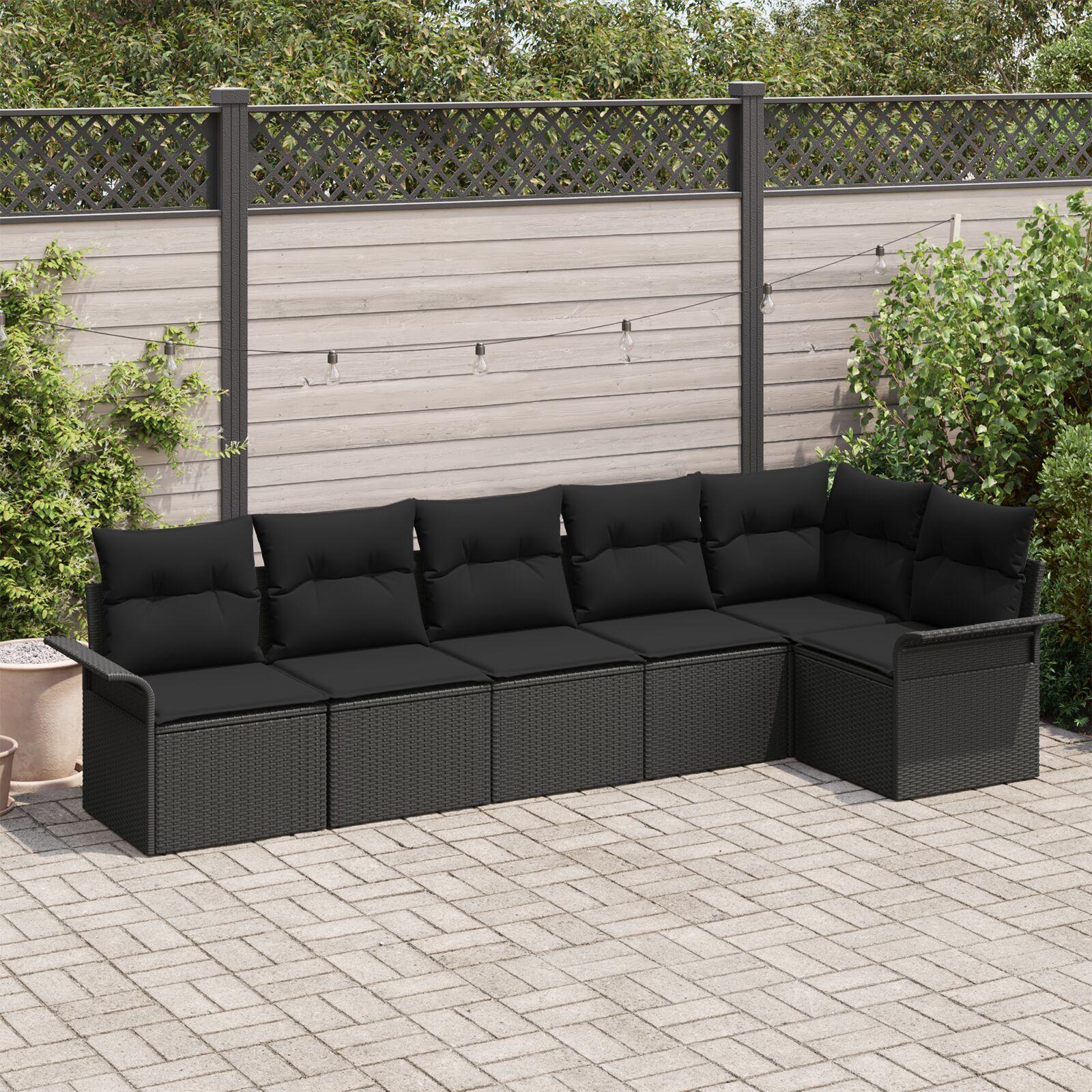 Havesofa Sæt med pude 6 stk Sort Poly rattan billede
