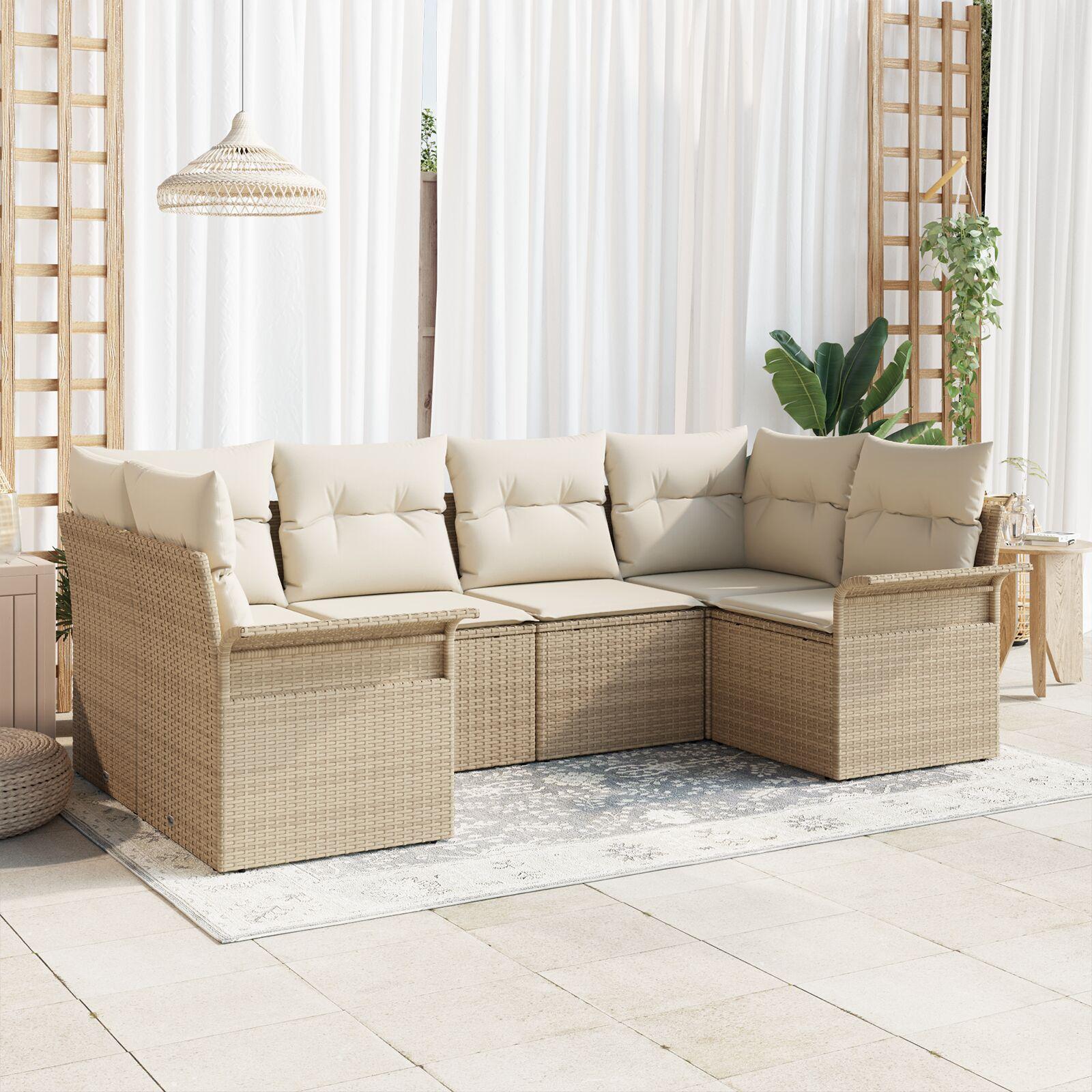 6-delt have sofa sæt med puder beige poly rattan
