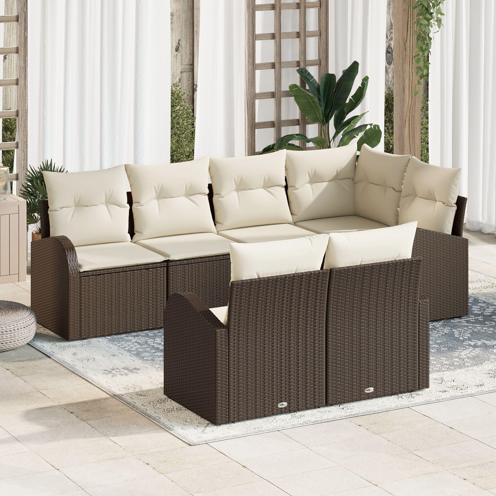 Havesofa Sæt med pude 7 stk Brun Poly rattan billede