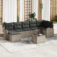 7 Piece Havemøbel Sæt med Puder Sort Polyrattan