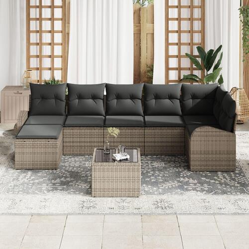 7 Piece Havemøbel Sæt med Puder Sort Polyrattan