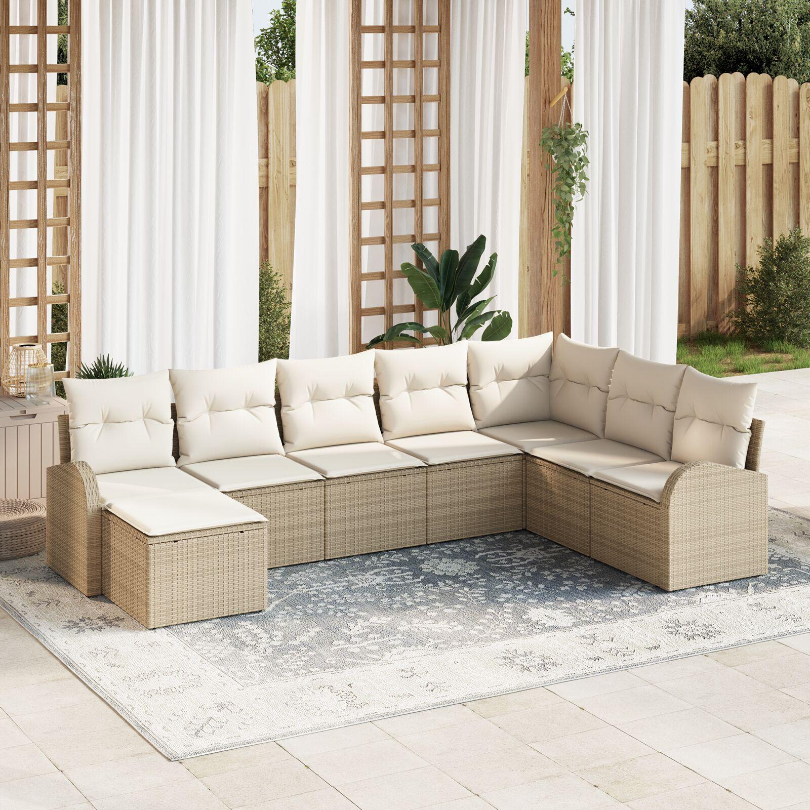 8 Delers Have Sofa Sæt med Puder Beige Poly Rattan