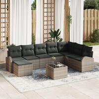 Havemøbelsæt 9 dele Mørkegrå, brun Rattan, polyester