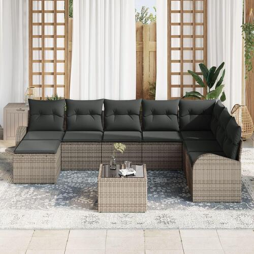 Havemøbelsæt 9 dele Mørkegrå, brun Rattan, polyester