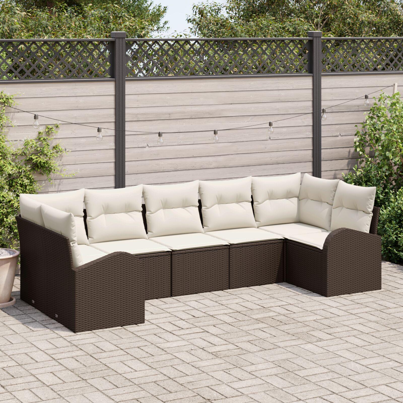 Have Sofa Sæt 7 personer Beige Rattan Have Sofa Rektangulær