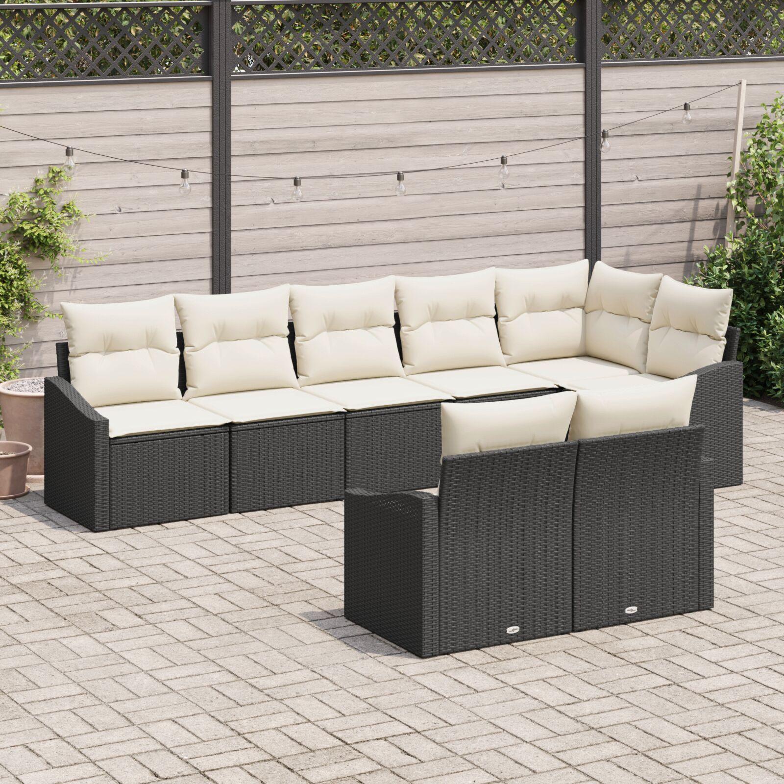 8 Delers Have Sofasæt med Puder Sort Poly Rattan