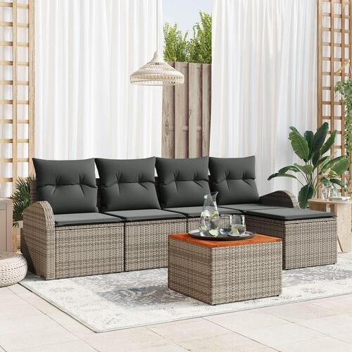 6 Delt Have Sofa Sæt med Puder Grå Polyrattan Akacia