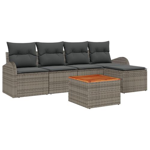 6 Delt Have Sofa Sæt med Puder Grå Polyrattan Akacia