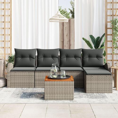 6 Delt Have Sofa Sæt med Puder Grå Polyrattan Akacia