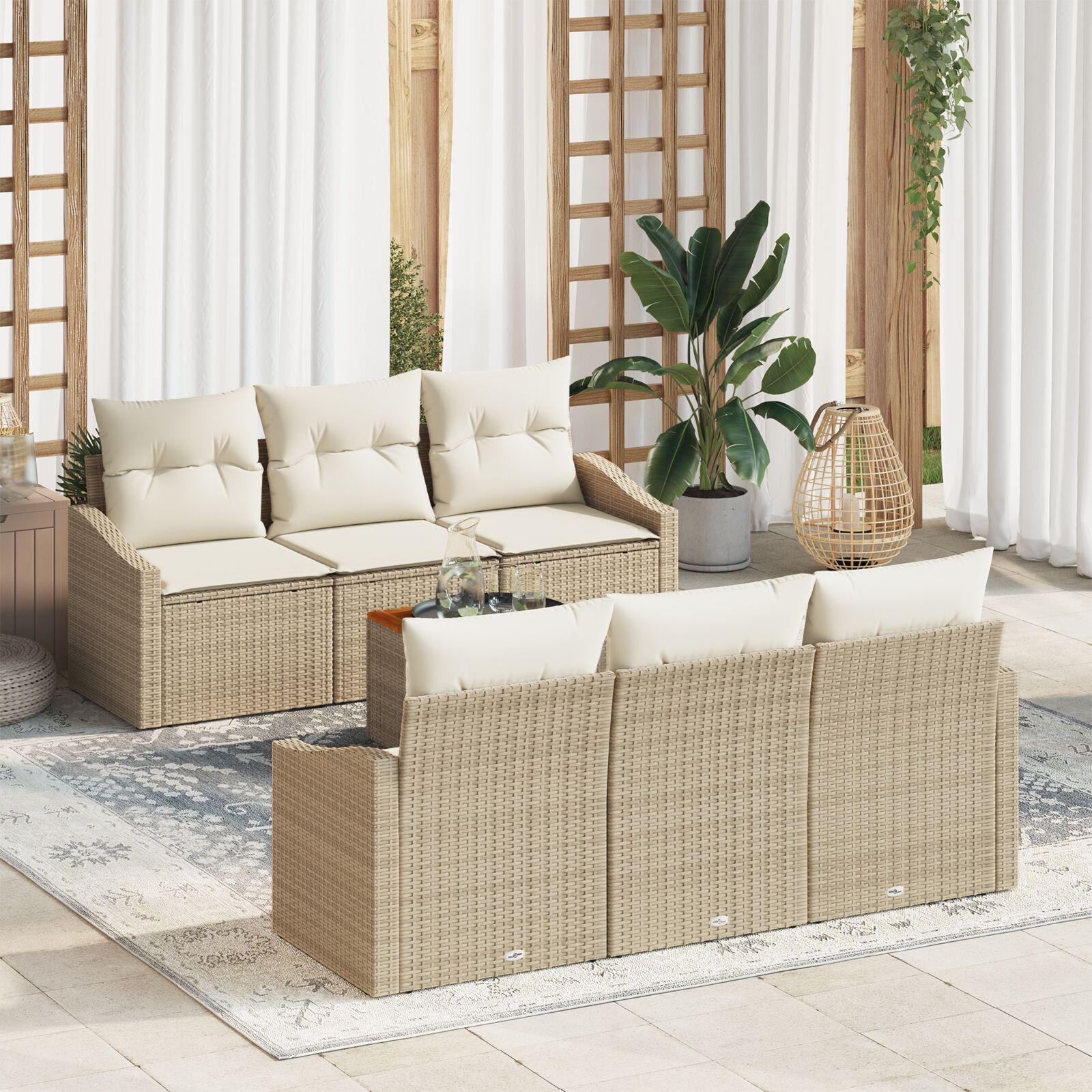 Havesofa sæt i polyrattan med puder 7 dele beige