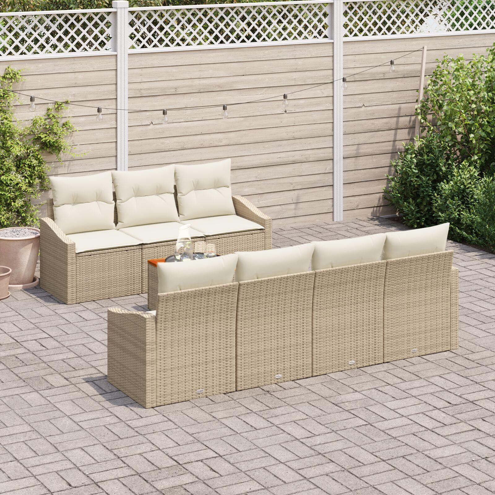 Havesofa Sæt med pude 8 stk Beige Poly rattan billede