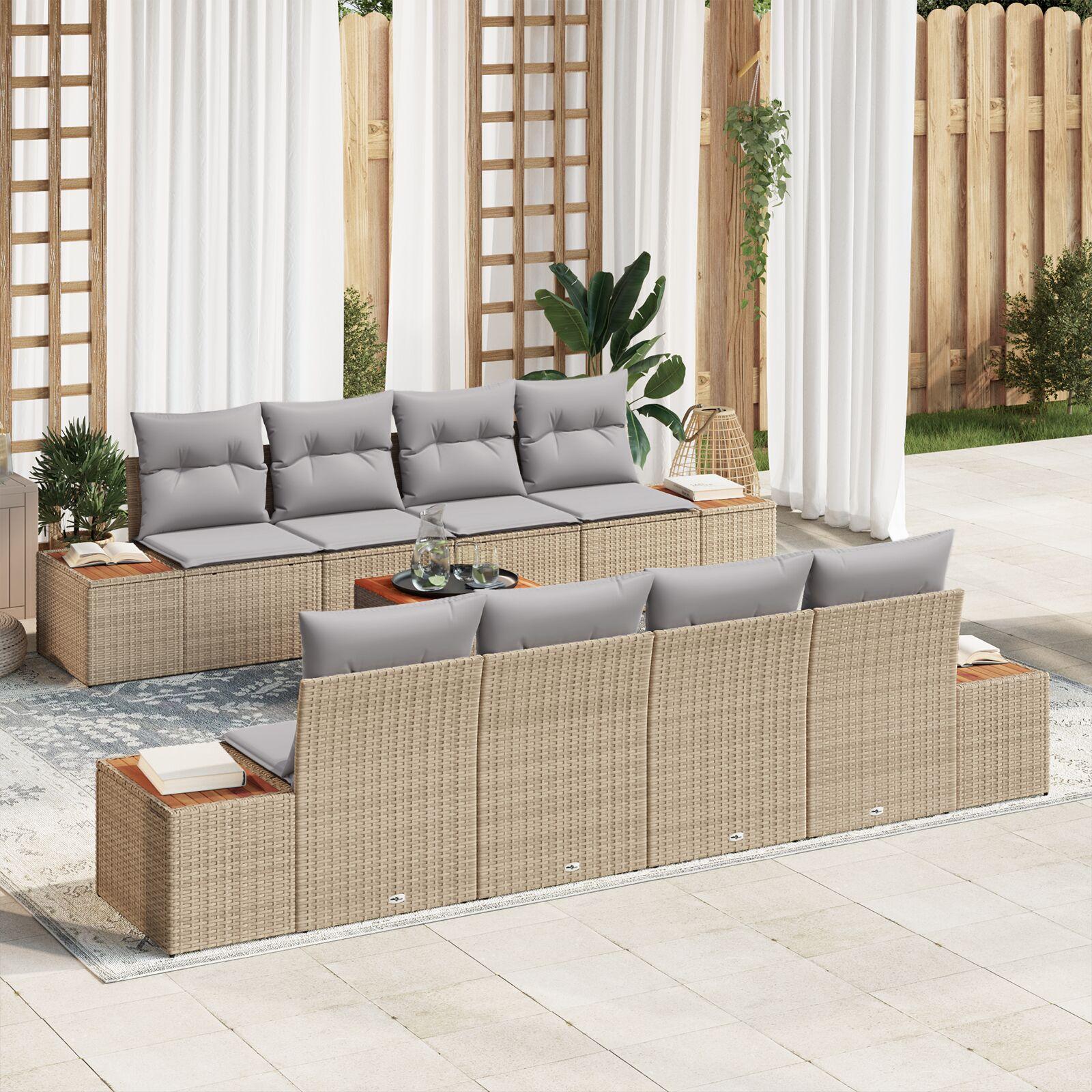 Havesofa Sæt med pude 9 stk Beige Poly rattan billede