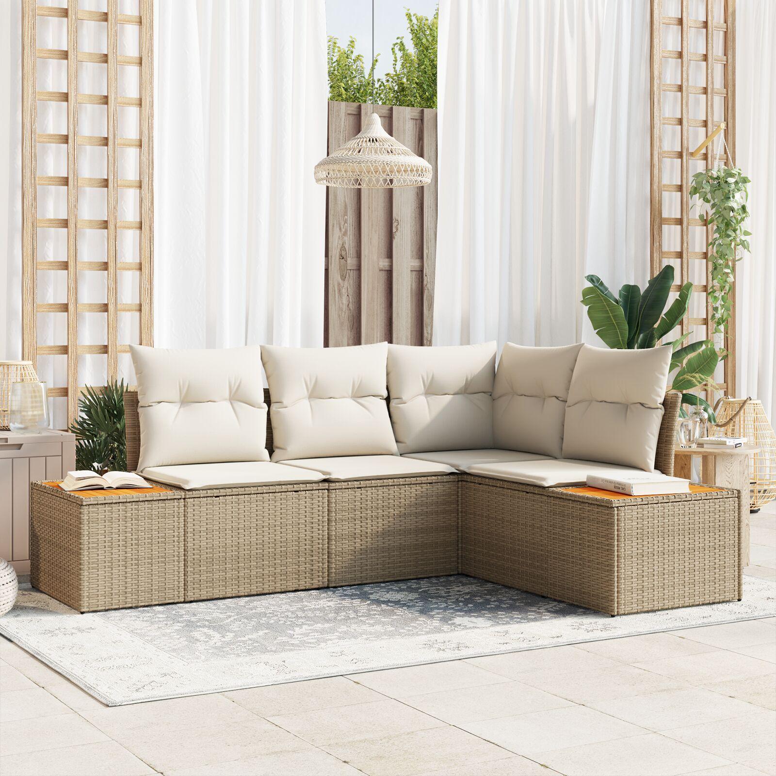 Havesofa sæt med puder 5 stk beige poly rattan
