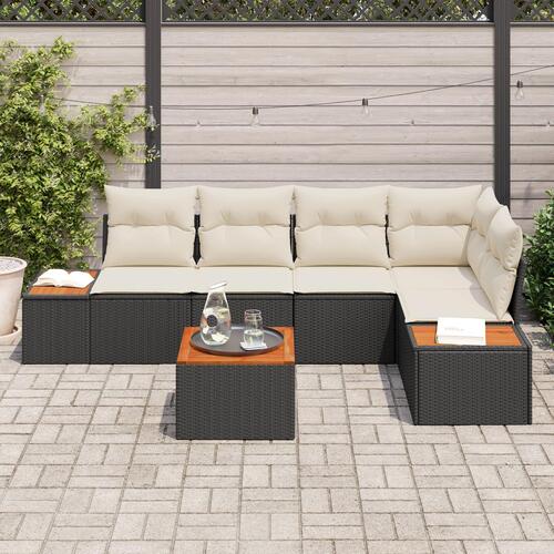 6 Deles Have Sofa Sæt Med Puder Sort Polyrattan Akacie
