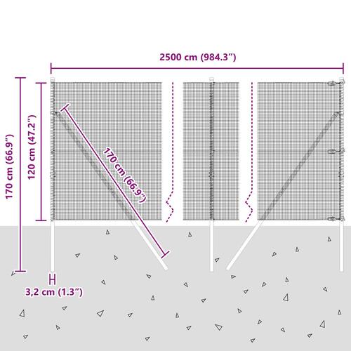 Svejsede Trådhegn med 13 Posts 1.2x25 m Galvaniseret Stål