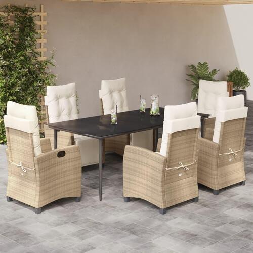 Spisebordssæt til haven 7 dele med hynder polyrattan beige