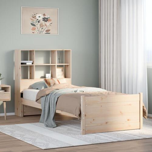 Seng med reol uden madras 90x200 cm massivt fyrretræ