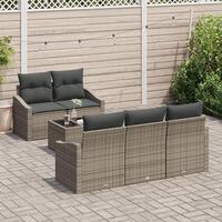 6 Delt Have Sofa Sæt med Puder Grå Poly Rattan