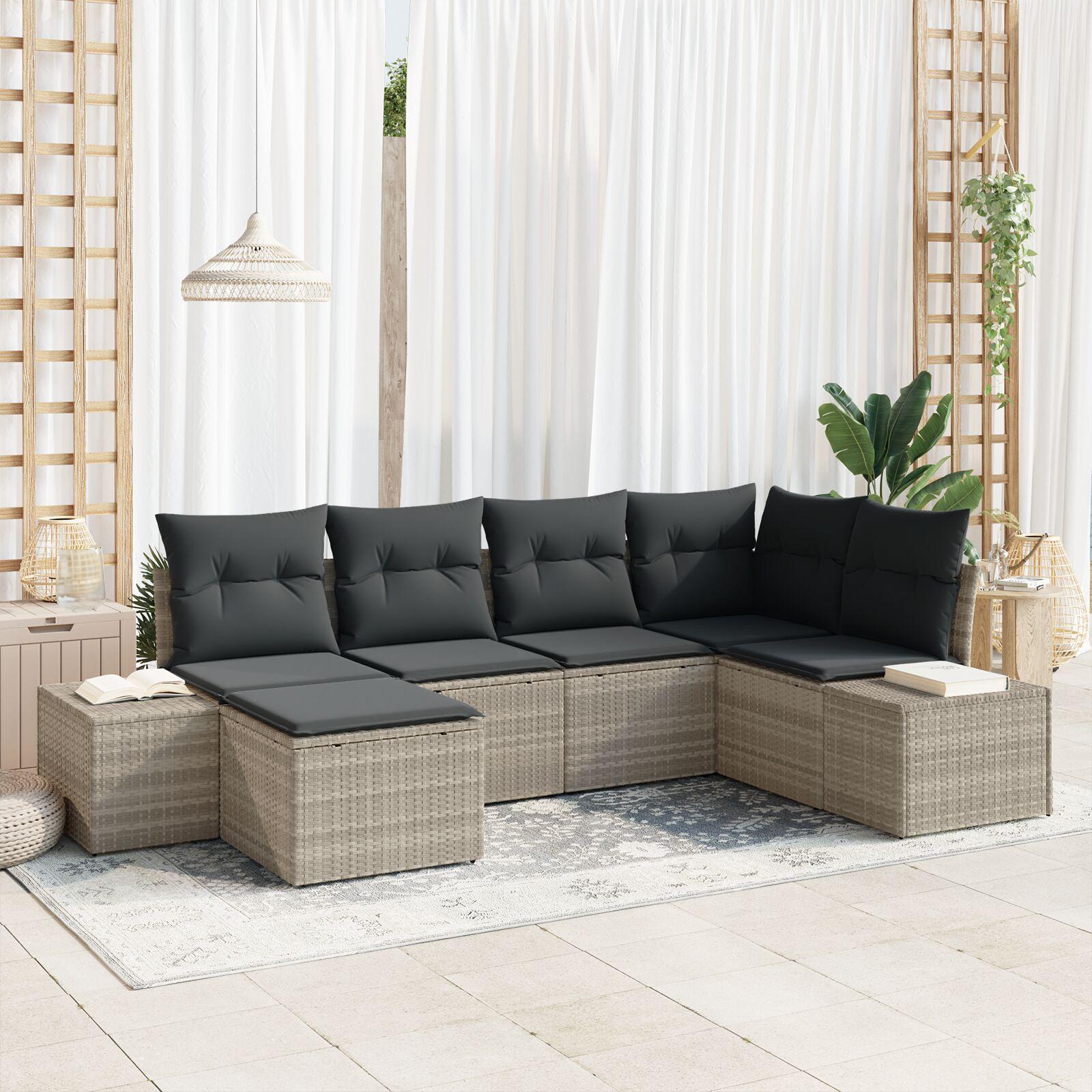 Havesofa sæt med opbevaring - 6 dele i lysegrå polyrattan billede