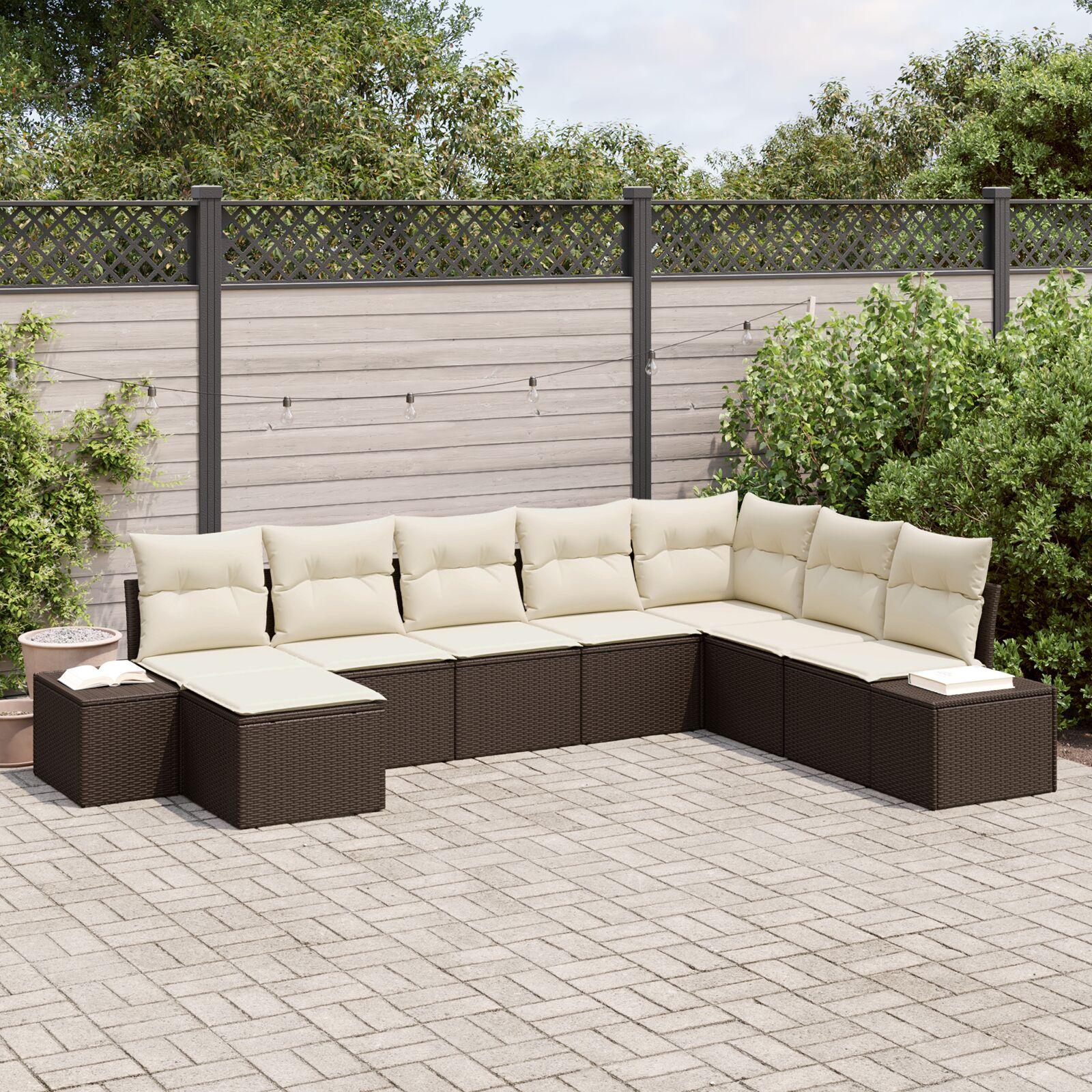 Havesofa Sæt 8 stk Brun og cremefarvet 319 x 209 x 85 cm billede