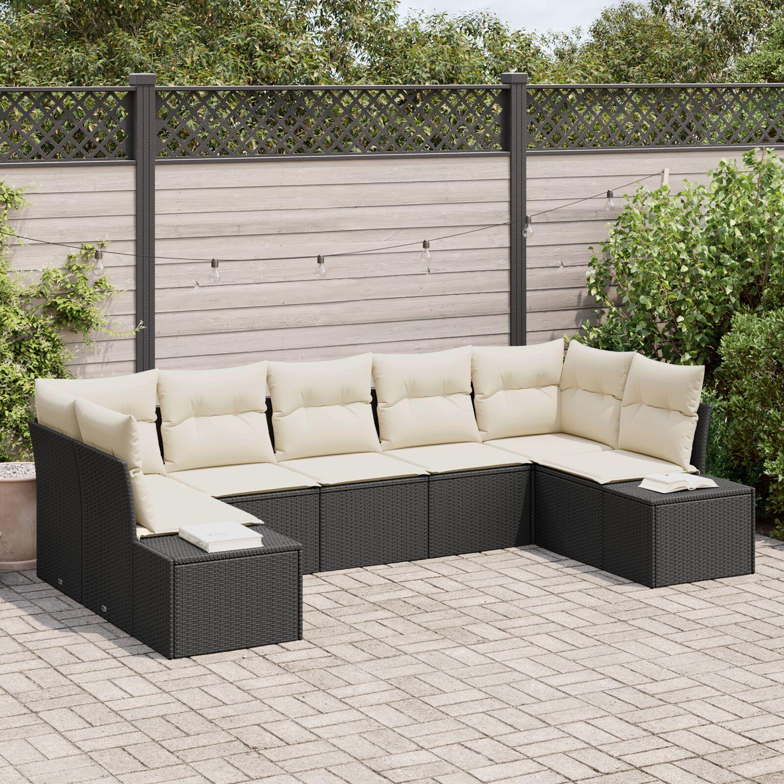 Havesofa Sæt 7 stk Sort og cremefarvet 289 x 154 x 85 cm billede