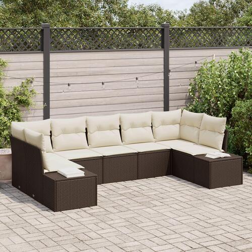 7-delt Havemøbel Sofa Sæt med Puderne Brun Poly Rattan