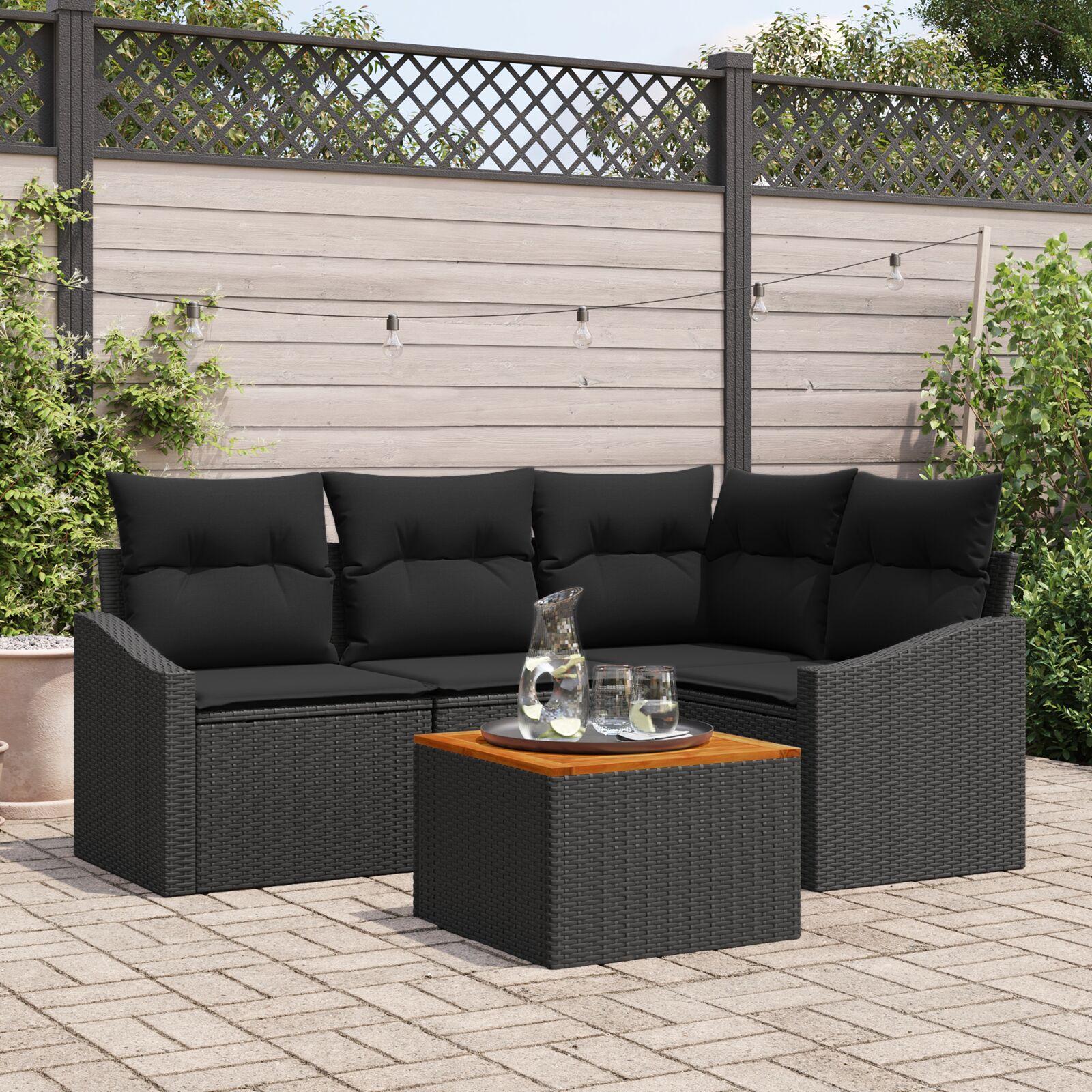 Havesofa sæt med opbevaring - 5 dele i sort polyrattan billede