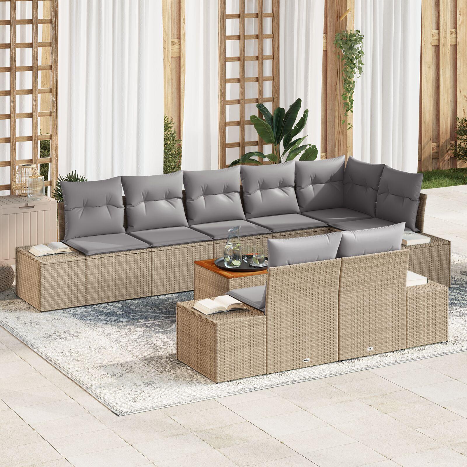 Havesofa Sæt 9 stk beige og lysegrå billede