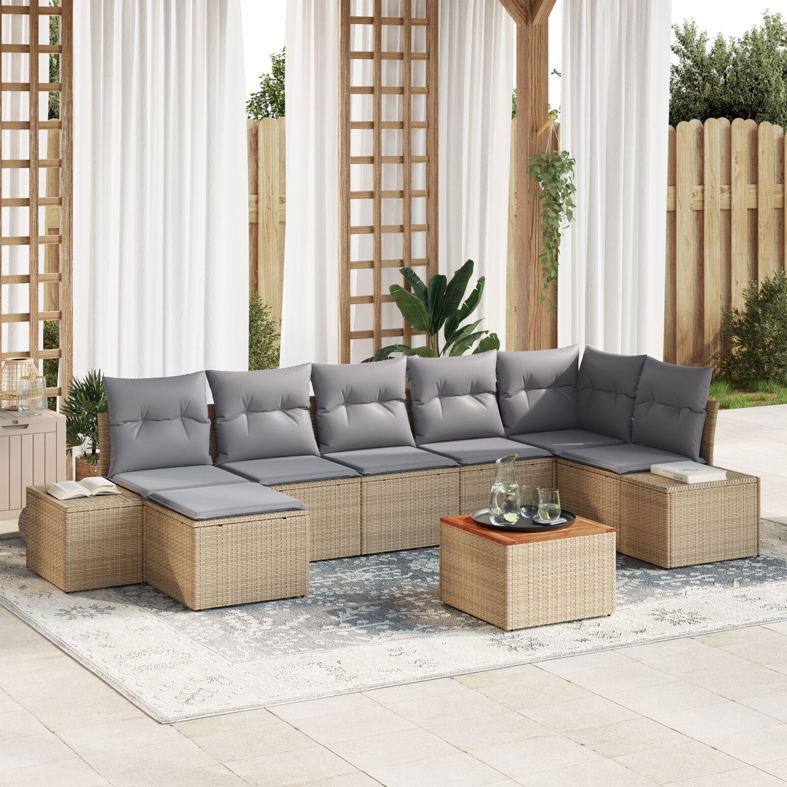 Havesofa Sæt 8 stk beige og lysegrå billede
