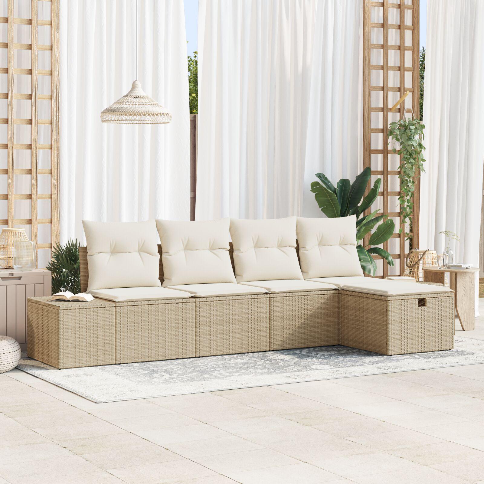 5 Delers Have Sofa Sæt med Puder Beige Poly Rattan