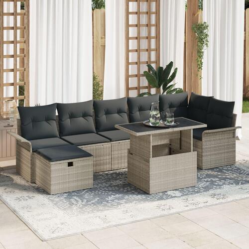 8 Stk Have Sofa Sæt med Puder Lys Grå Poly Rattan