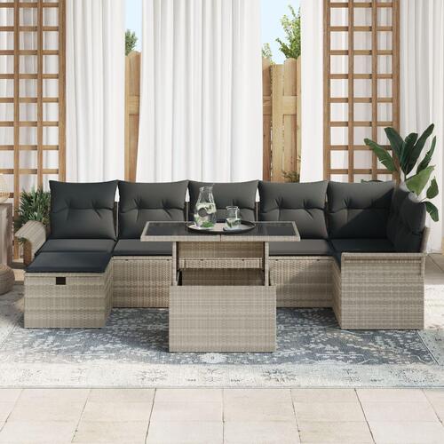 8 Stk Have Sofa Sæt med Puder Lys Grå Poly Rattan