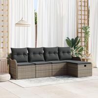 5-Stykker Have Sofa Sæt med Puder Grå Poly Rattan, 2-Sæders Have Sofa med Opbevaring & Puder Grå Poly Rattan