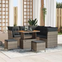 8 Stk Havemøbel Sæt med Puder Grå Poly Rattan Akacia, 3 Stk Havemøbel Dining Sæt med Puder Grå Poly Rattan Akacia