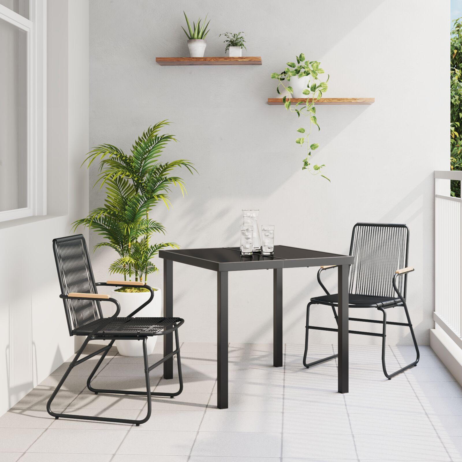 3-delte have spisebord sæt sort PVC rattan