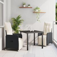 3 Deles Have Spisesæt med Hynder Sort Poly Rattan