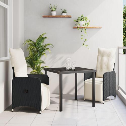 3 Deles Have Spisesæt med Hynder Sort Poly Rattan