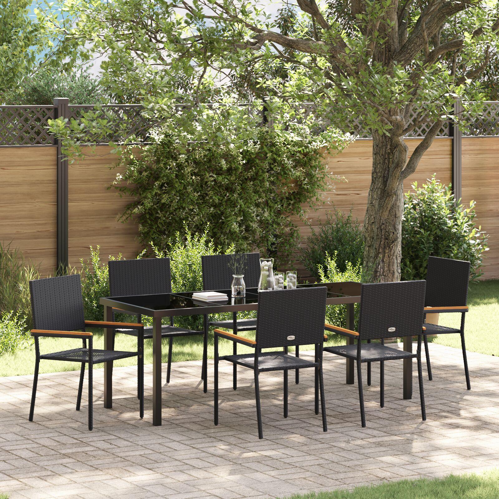 Have Spisebordssæt 7 stk Sort Poly rattan billede