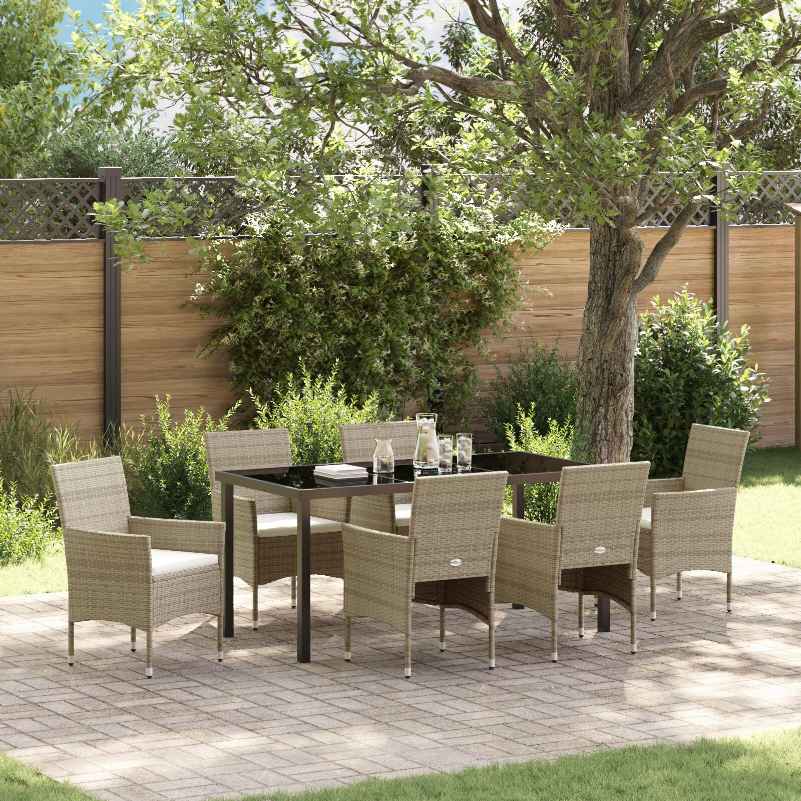 Have Spisebordssæt med pude 7 stk Beige Poly rattan