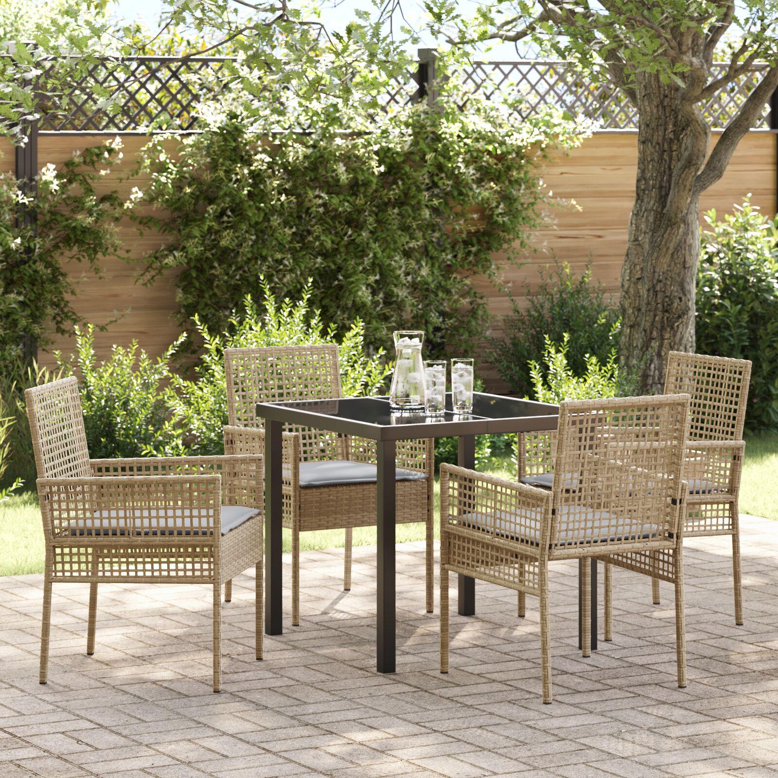 5 Deles Havemøbler Sæt med Puder Beige Poly Rattan