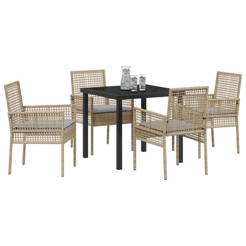 5 Deles Havemøbler Sæt med Puder Beige Poly Rattan