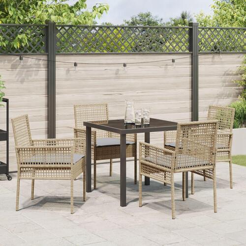 5 Deles Havemøbler Sæt med Puder Beige Poly Rattan