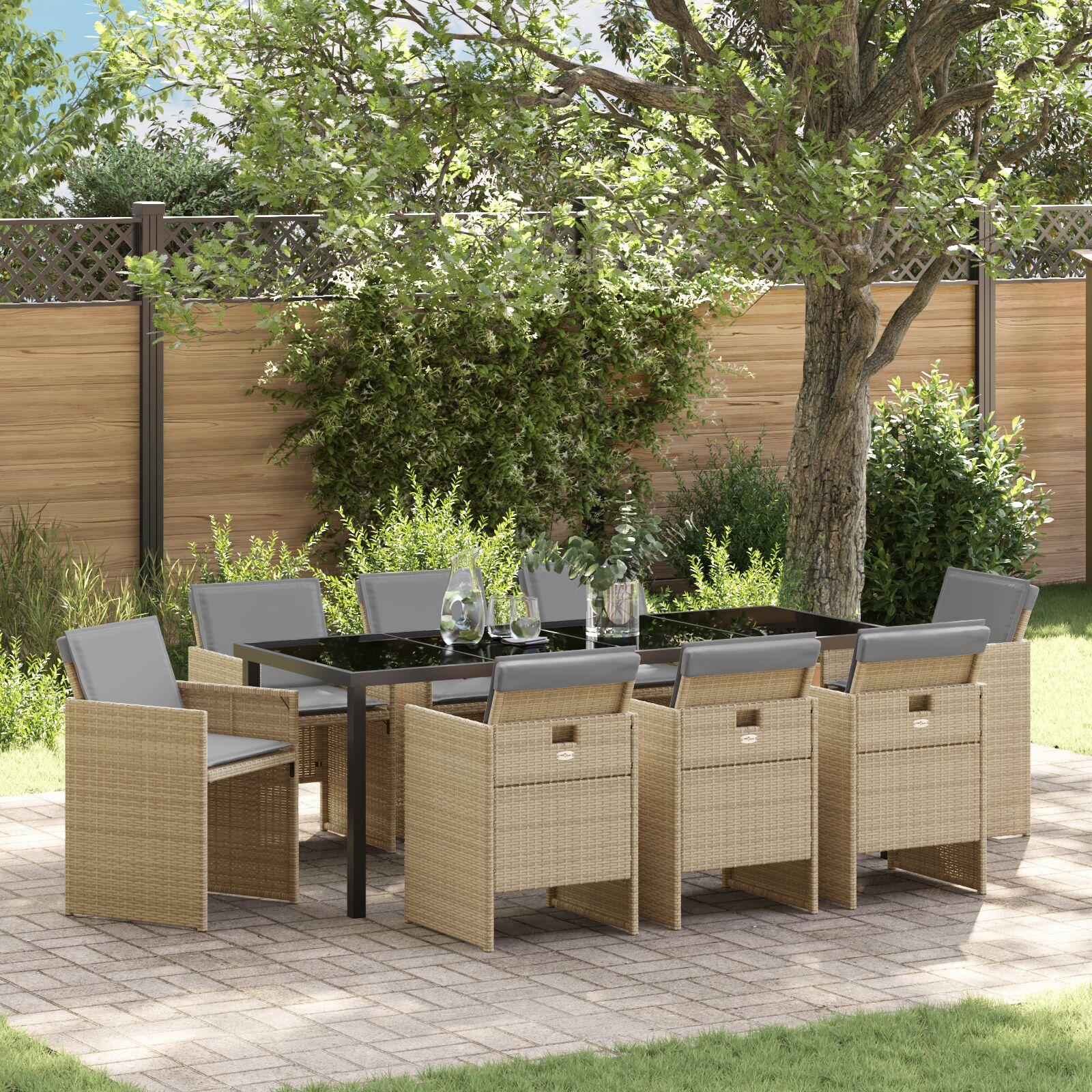 Have Spisebordssæt med pude 9 stk Beige Poly rattan billede