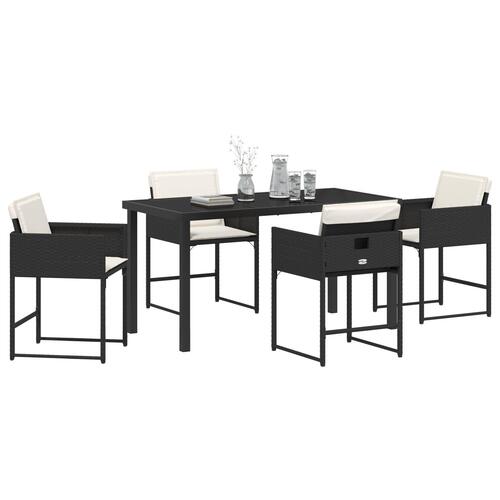 5 Deles Have Spisesæt med Puder Sort Poly Rattan